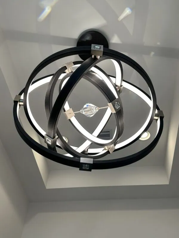 Modern ring chandelier installed on a ceiling